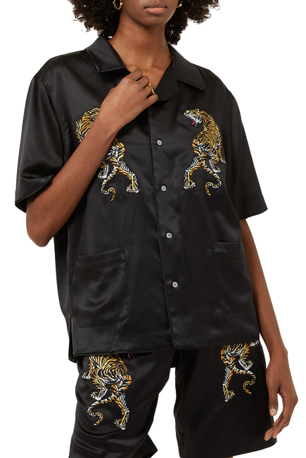 Tiger-Embroidered Satin Shirt